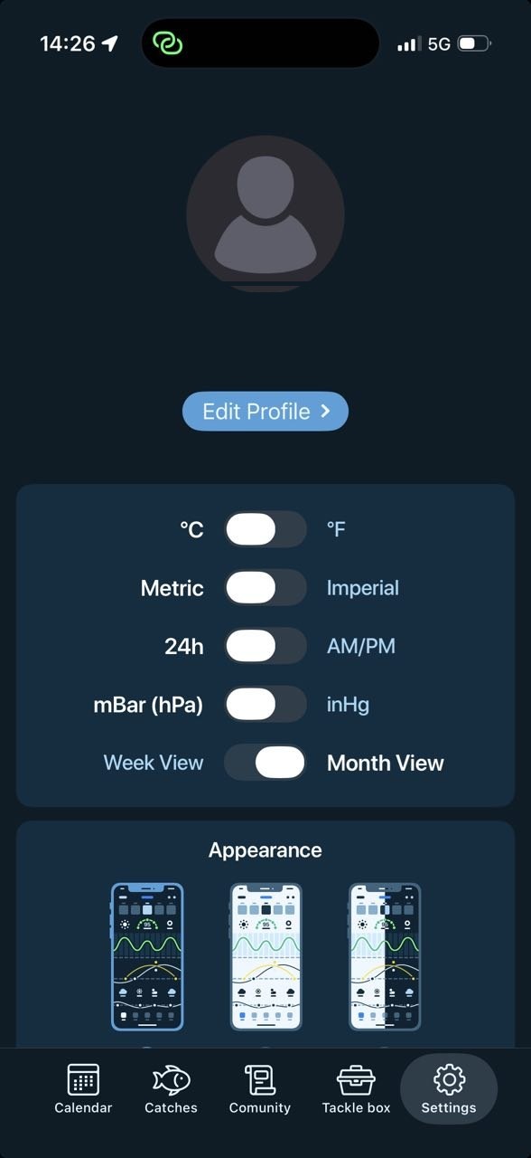 Settings screen